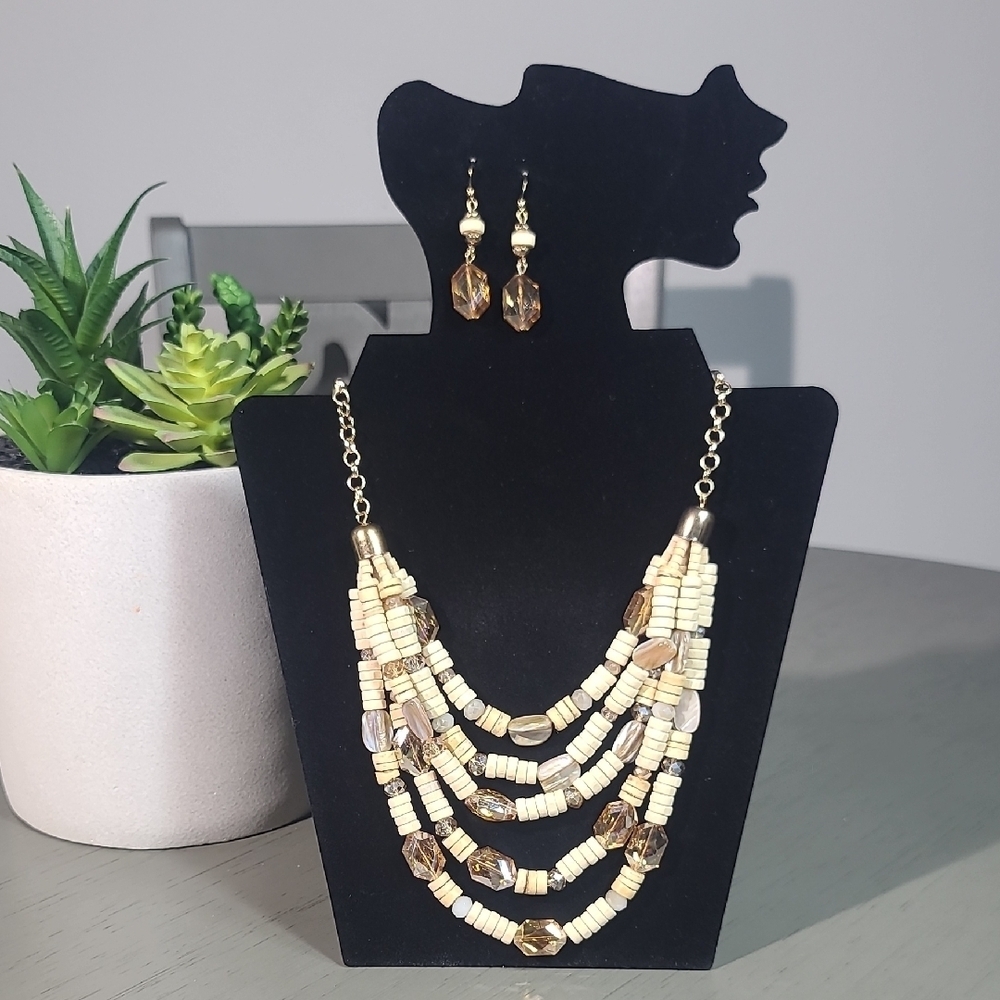 Sophis & Kate Gold and Brown Beaded Necklace and Earring Set